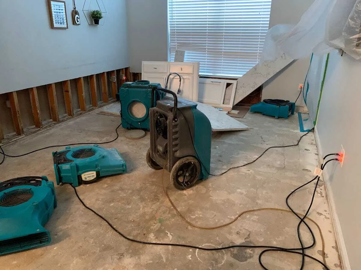 Dehumidifier in flood-cut room for Water Extraction & Removal in South Monrovia Island